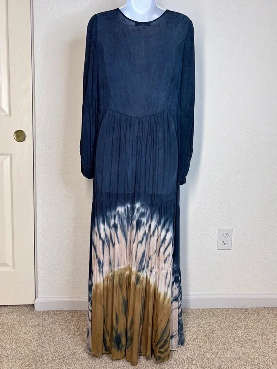 Young Fabulous & Broke Dawn Navy Tie Dye Maxi Dress Bohemian Large - Picture 9 of 16
